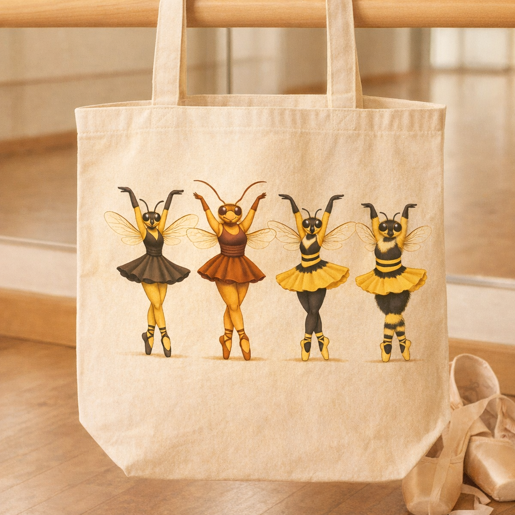 Canvas tote bag with insect ballet dancer art